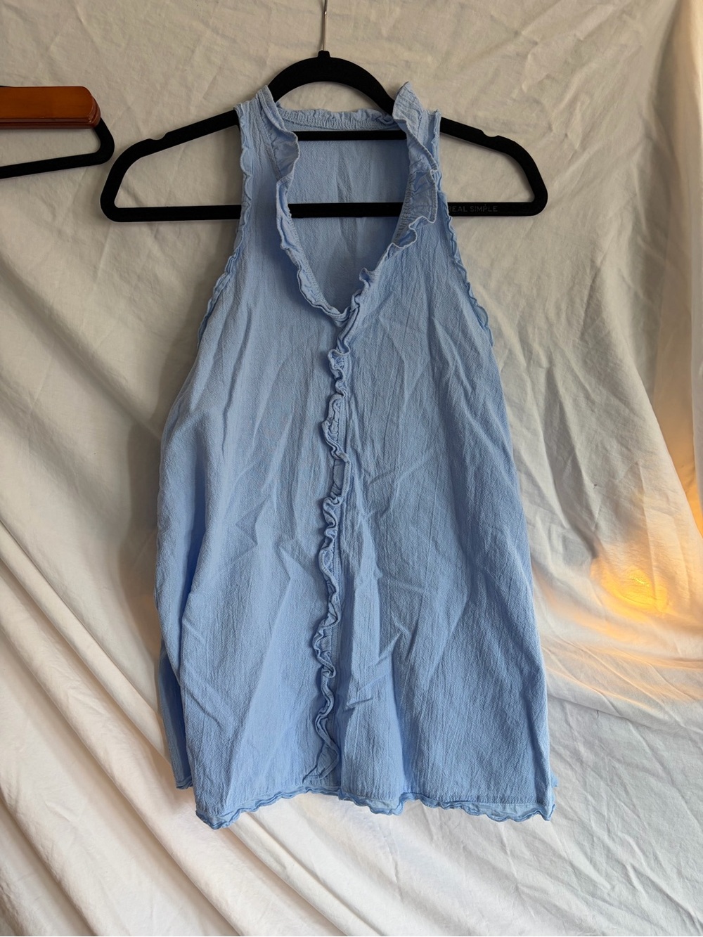 Light Blue Ruffled Halter Tank Top